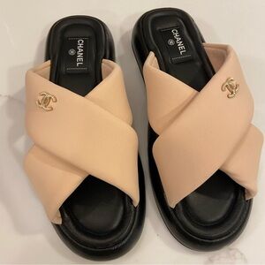 CHANEL Women's Cross Strap Mule Sandals